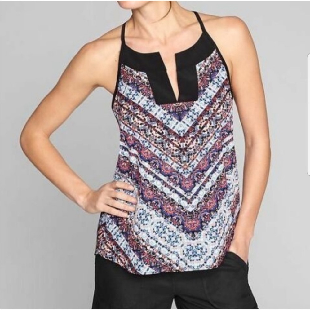 Athleta Chevron Dunes Tank Top Blouse Racer Back Navy New Size Medium